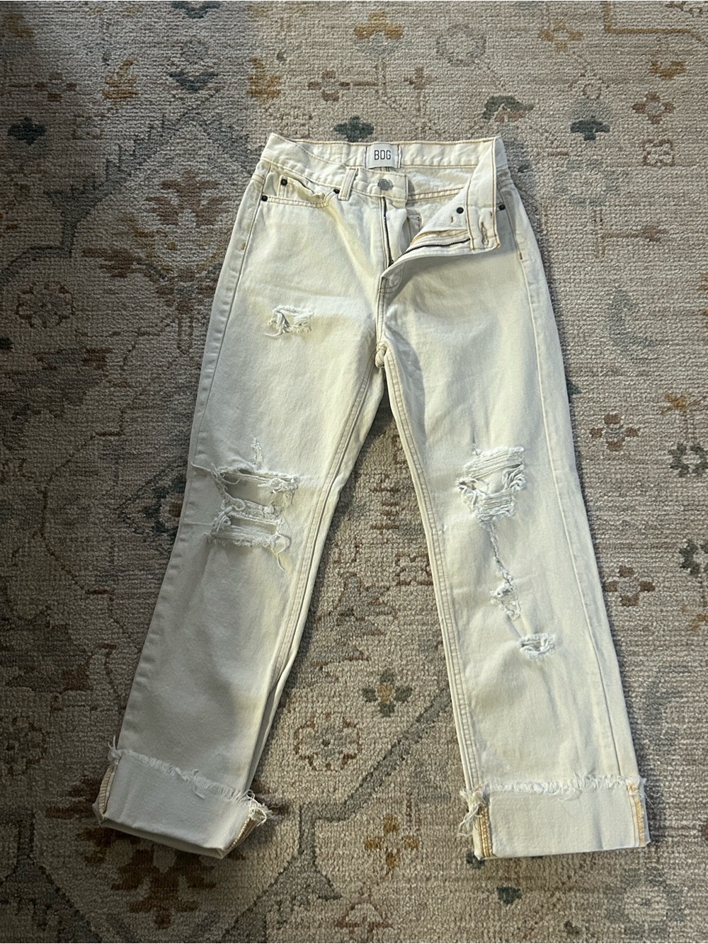 BDG Cream Distressed Boyfriend Jeans